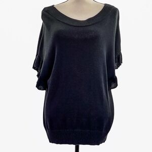 ELLE Black Short Sleeve Ruffled Blouse Size Medium